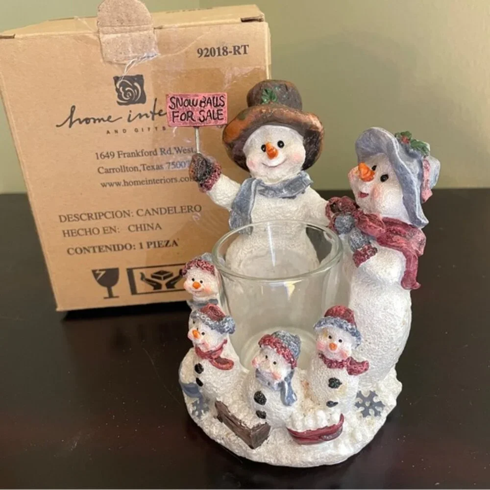 Home Interiors Snowman Family Votive Candle Holder Snowballs For Sale
